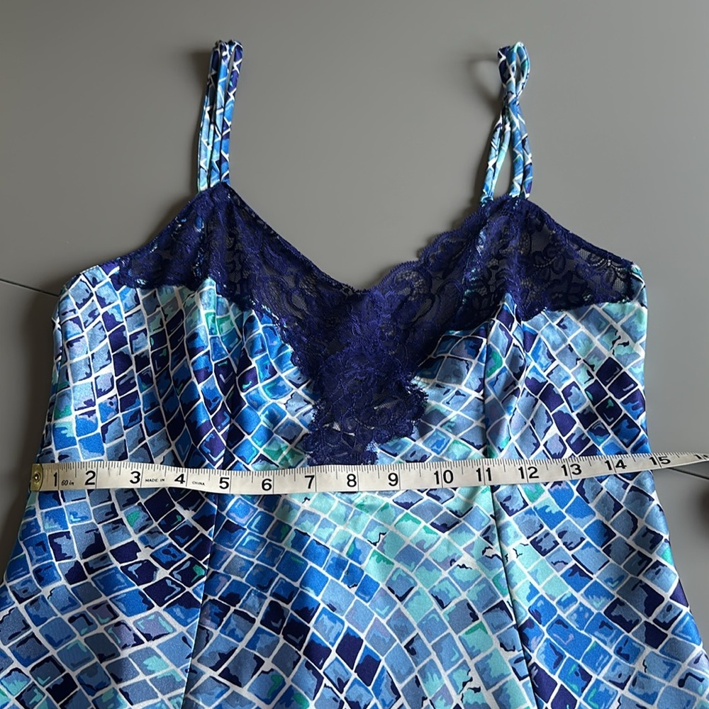 90’s Victoria’s Secret Satin Blue Mosaic Tile Geometric Print Slip Dress Small - Picture 8 of 13